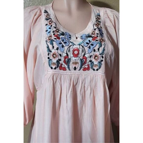 Tunic embroidered peach 3/4 sleeve peasant dress size L - Picture 5 of 6